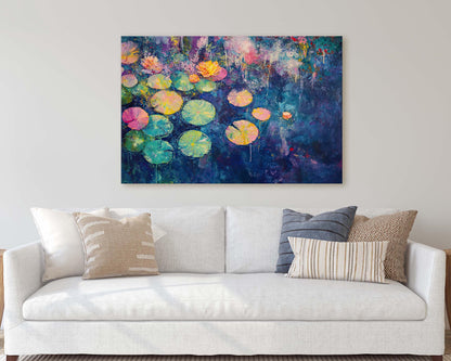 Water Lily Painting, Lily Pad Art, Contemporary Pond, Abstract Lily Pad