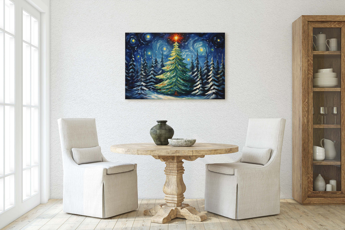 Starry Christmas Tree, Starry Night, Christmas Painting, Xmas Decor, Framed Canvas, Large Painting, Festive Print, Winter Art