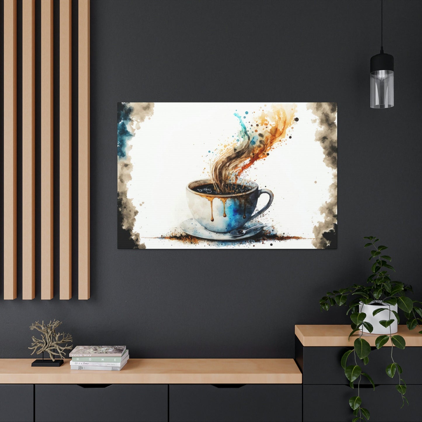 Watercolor Coffee Canvas Art Ready To Hang Large Print, Oil Painting, Colorful, Water Color, Cafe, Kitchen