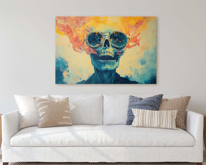 Flaming Skull, Screaming Skeleton, Gothic Decor, Halloween Art, Pop Art, Creepy Decor, Scary Art