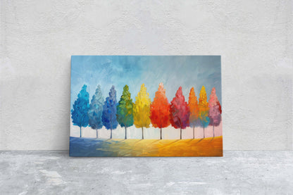 Seasons Painting, Pastel Trees, Rainbow Tree, Spring Summer, Fall Winter, Blue Tones, Colorful Vivid, Framed Canvas, Large Art Print
