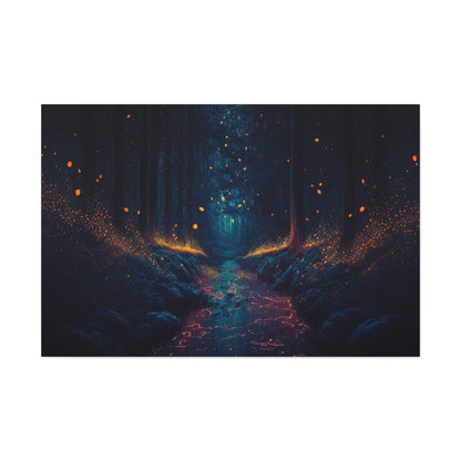 Mystical Firefly Forest Canvas Art Ready To Hang Large Print, Oil Painting, Fantasy Forest