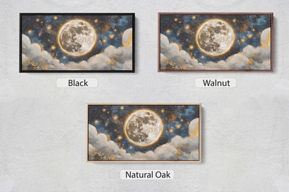 Full Moon Vintage ,Cloudy Moon Sky, Moon Painting, Moon and Stars