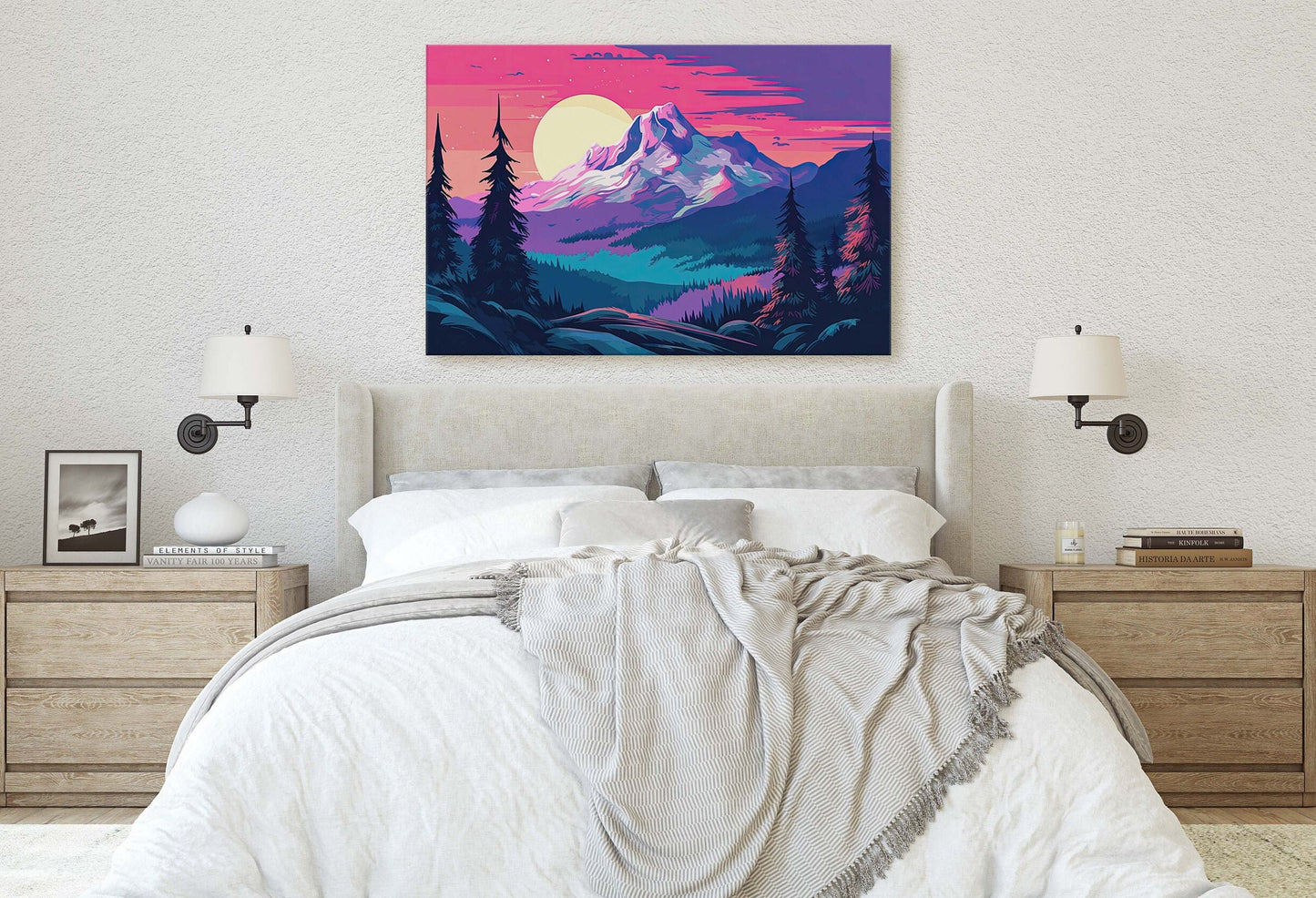 Snowy Mountain on Canvas, Bold Color, Snow Cap, Sunset Landscape, Bright Tones, Ready to Hang, Large Print, Colorado Mountain, Vibrant