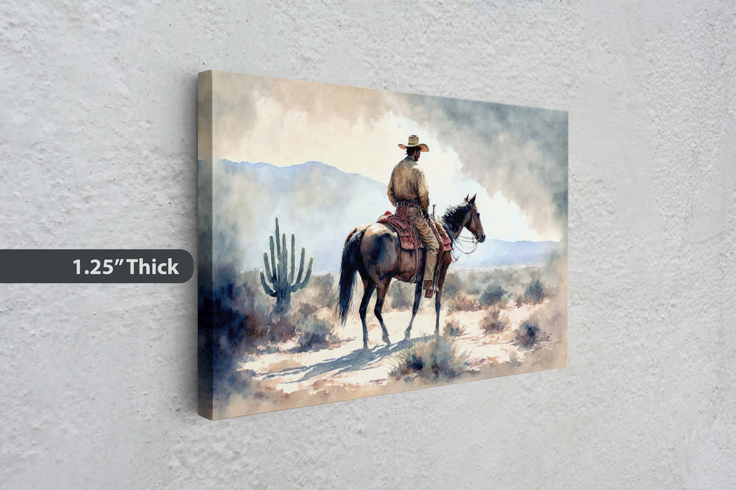 Watercolor Cowboy Canvas Art Ready To Hang Large Print, Old West, Horse
