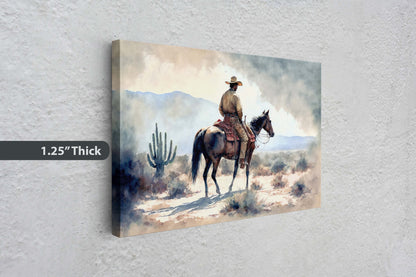 Watercolor Cowboy Canvas Art Ready To Hang Large Print, Old West, Horse