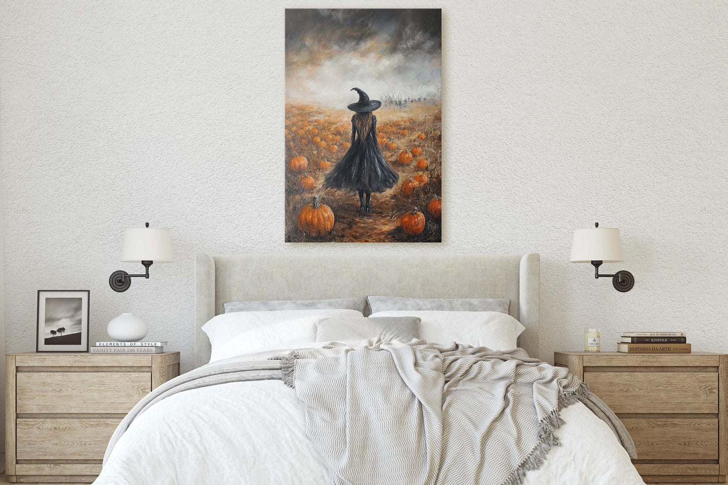 Witch Pumpkin Patch, Black Witch, Pumpkin Field, Halloween Decor, Gothic Art, Artistic, Lone Witch