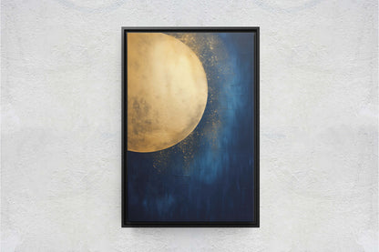 Gold Moon on Indigo, Moon Painting, Minimalist Art, Circle Indigo, Maximalist Art, Contemporary Decor, Celestial Art, Space Decor, Night Sky