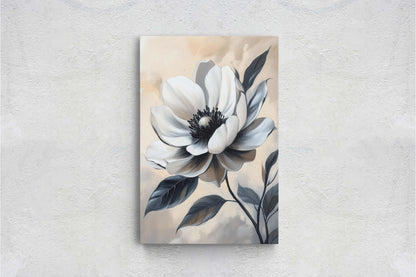 Black And White Flower, Flower Painting, Neutral Tones, Beige Black White