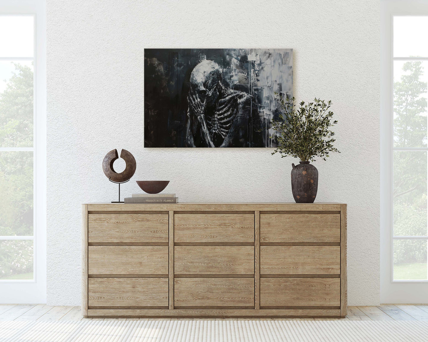 Mourning Death, Skeleton Print, Creepy Decor, Halloween Art, Victorian Art