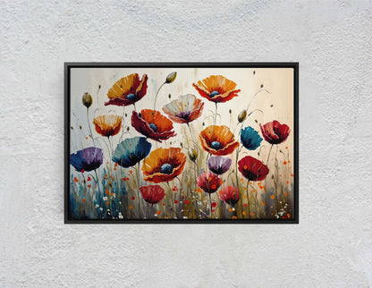 Colorful Poppy Flowers Fine Art Canvas Art Ready To Hang Large Print, Oil Painting, Poppies