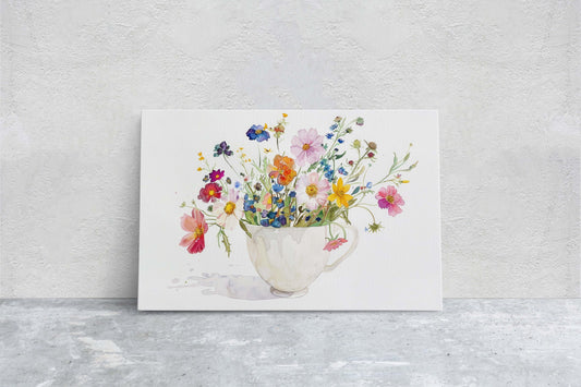 Wildflowers Mug, Watercolor Floral, Pastel Color, Simple Clean, Framed Canvas, Farmhouse Barn, Rustic Decor, Kitchen Decor, Traditional