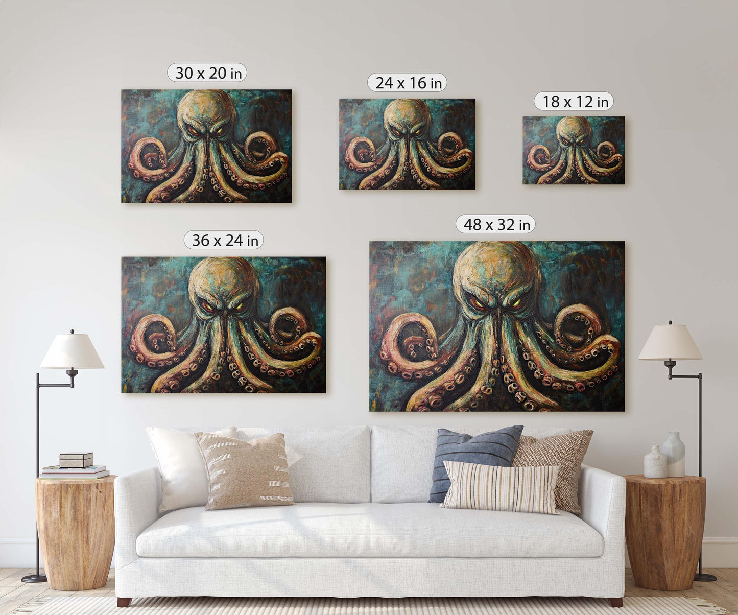 Cthulhu Painting, Evil Octopus, Scary Animal, Gothic Decor, Fantasy Creature