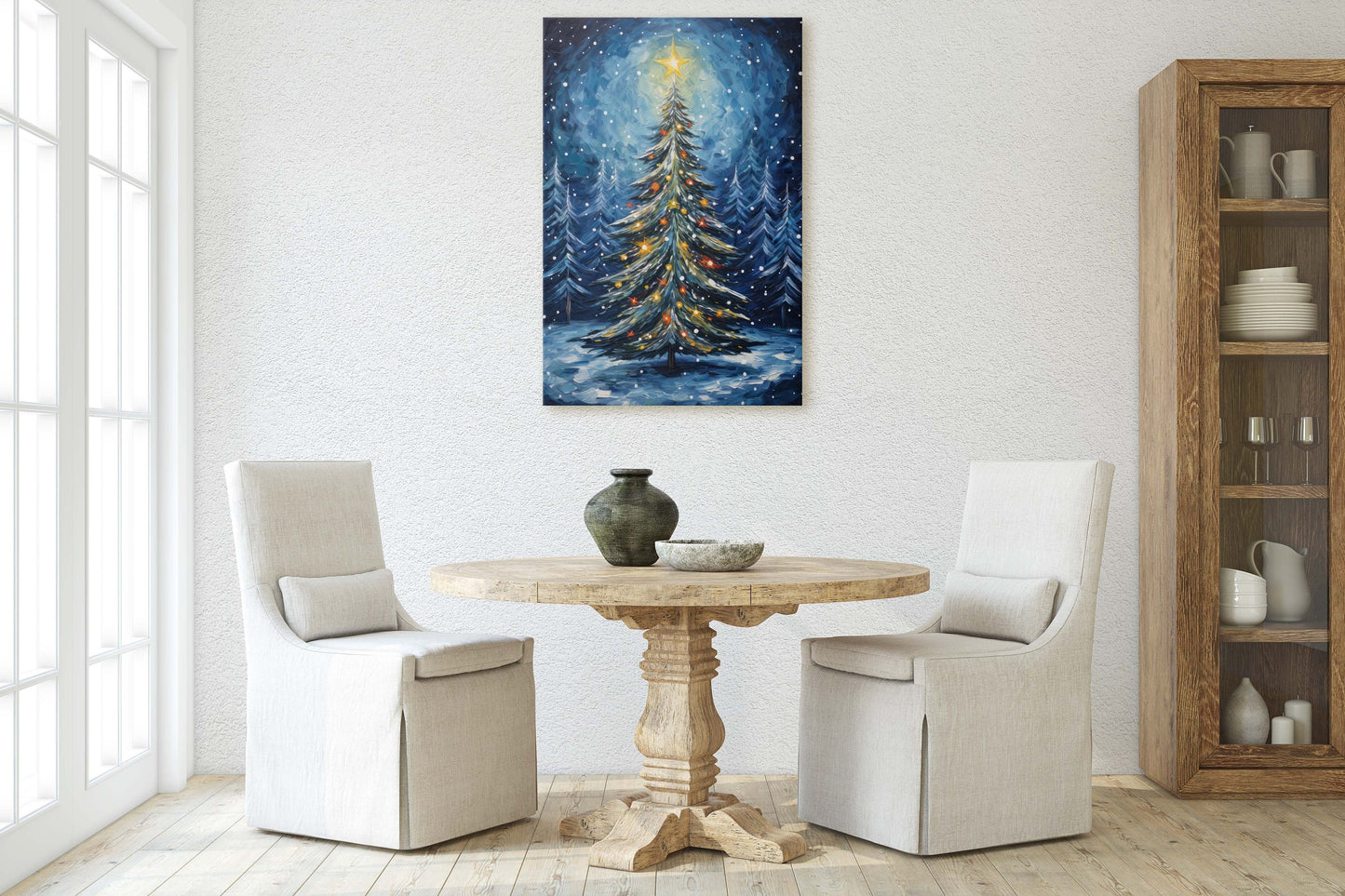 Starry Christmas Tree, Starry Night, Christmas Painting, Xmas Decor, Framed Canvas, Large Painting, Festive Print, Winter Art