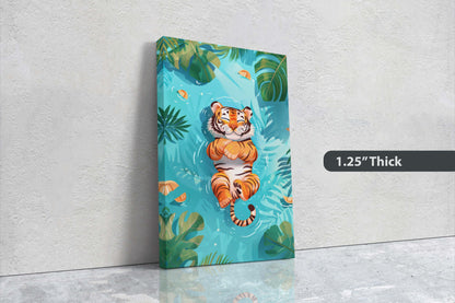 Baby Tiger Sleeping, Tiger Cub, Relaxing Tiger, Big Cat Art, Nursery Decor, Kids Room Art, Framed Canvas, Large Art Print, Tropical Decor