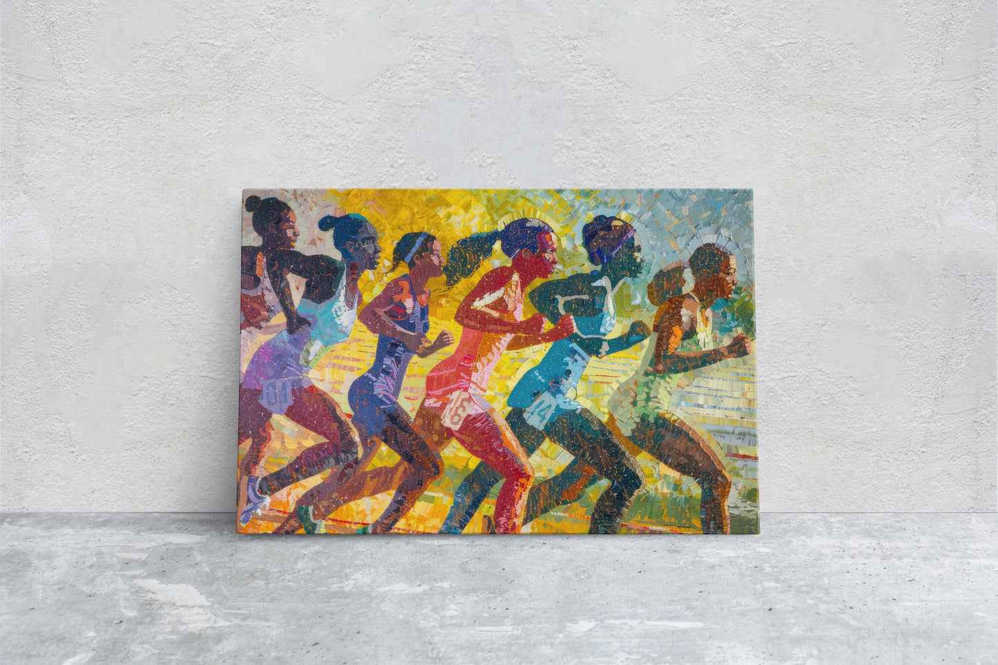 Women Track, Running Painting, Pointillism, Womens Sports, Girls Sports, Track and Field, Athlete Art, Sports Decor