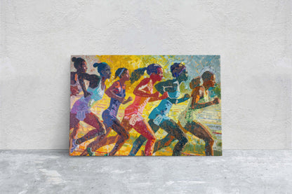 Women Track, Running Painting, Pointillism, Womens Sports, Girls Sports, Track and Field, Athlete Art, Sports Decor