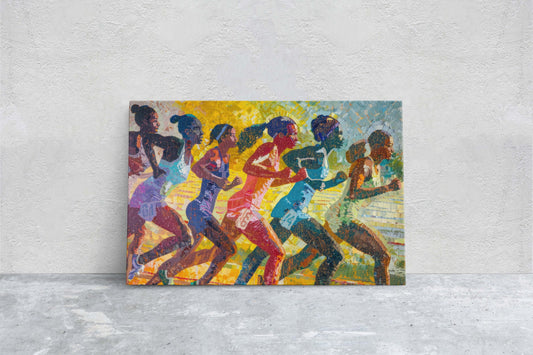 Women Track, Running Painting, Pointillism, Womens Sports, Girls Sports, Track and Field, Athlete Art, Sports Decor