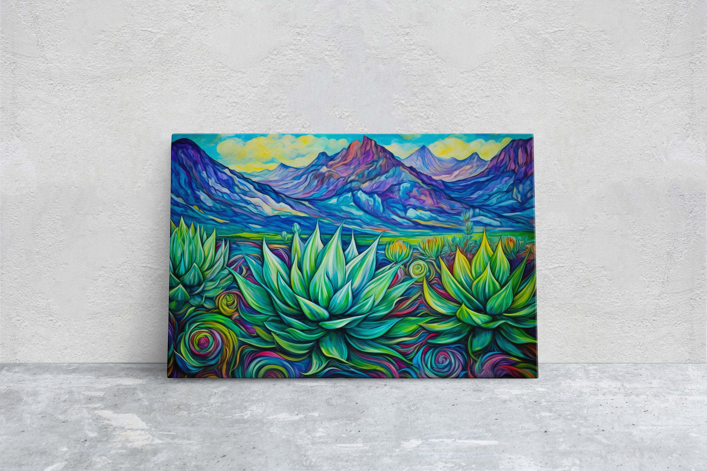 Southwestern Painting, Desert Decor, Agave Art, Framed Canvas, Large Print, Landscape Painting