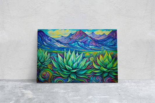 Southwestern Painting, Desert Decor, Agave Art, Framed Canvas, Large Print, Landscape Painting