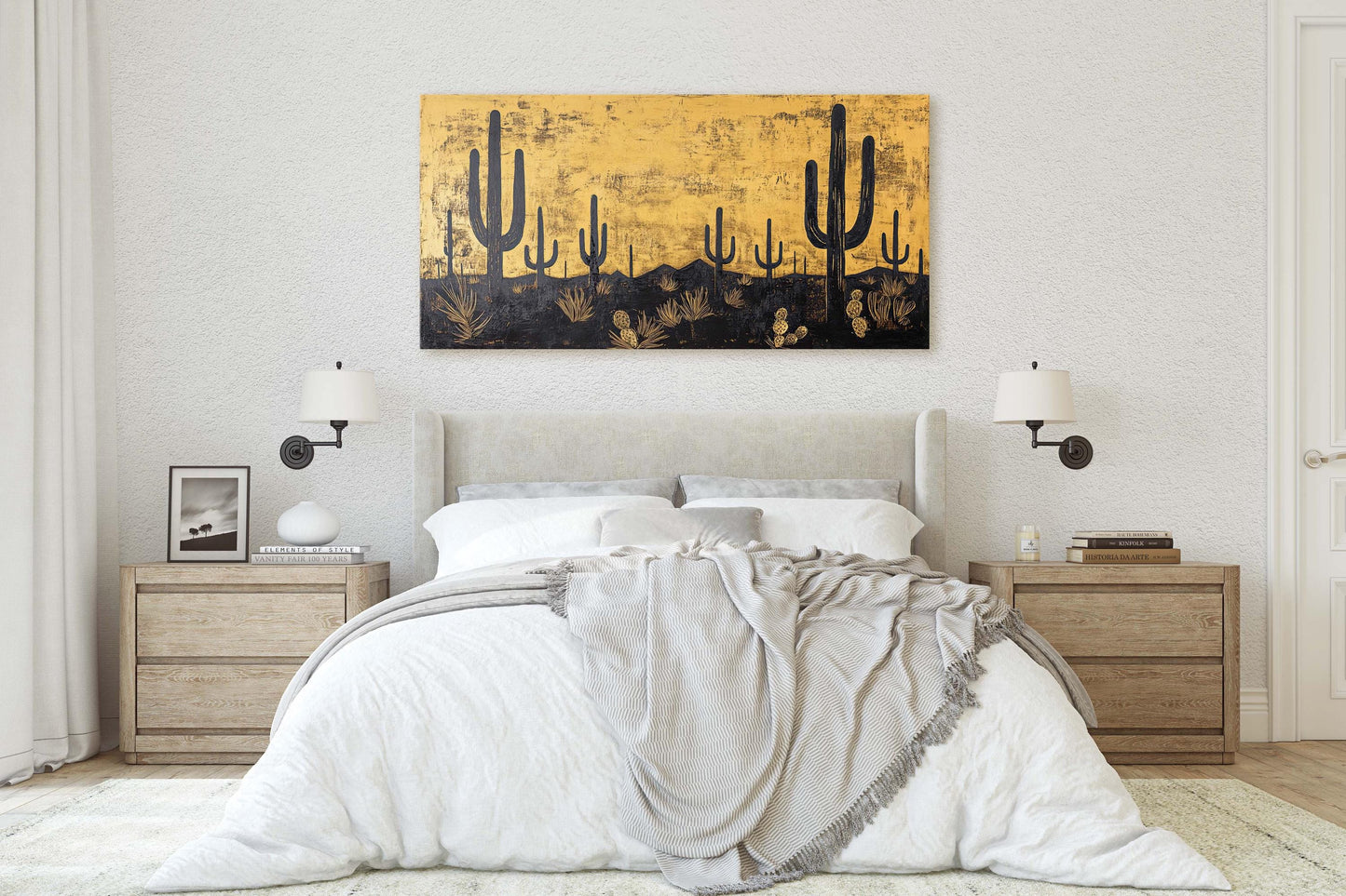 Empty Desert Print, Black and Gold, Cactus Decor