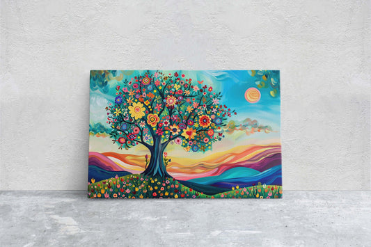 Abstract Tree, Whimsical,Modern Colorful, Symbolism Art, Rainbow Color, Vibrant Decor, Contemporary Painting, Framed Canvas, Statement Piece
