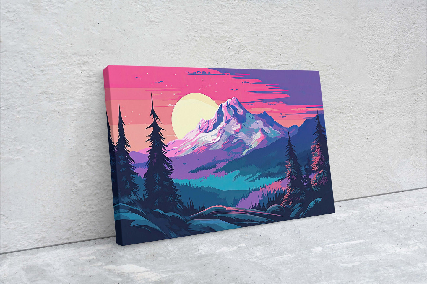 Snowy Mountain on Canvas, Bold Color, Snow Cap, Sunset Landscape, Bright Tones, Ready to Hang, Large Print, Colorado Mountain, Vibrant