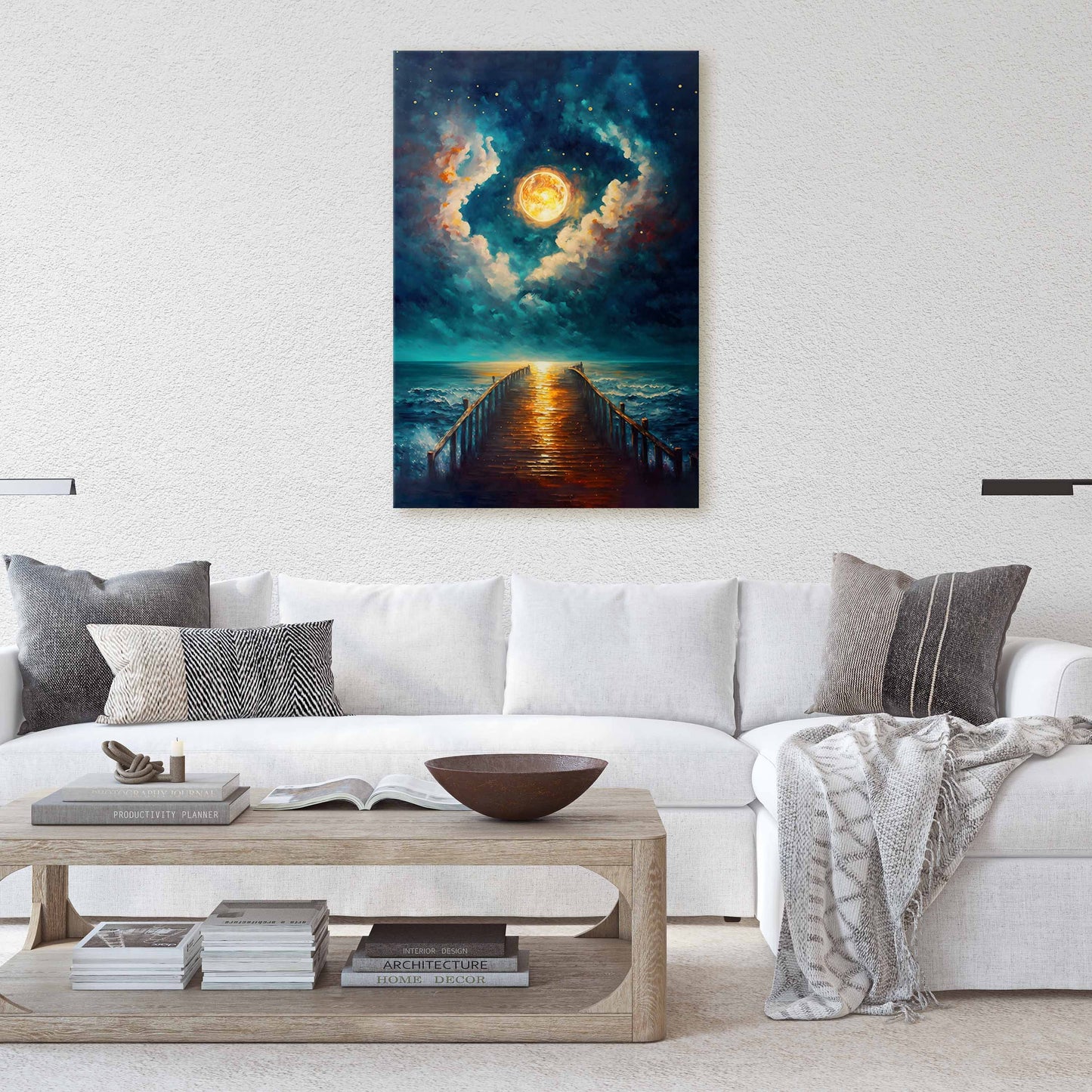 Moonlit Pier Stretched Canvas Ready to Hang