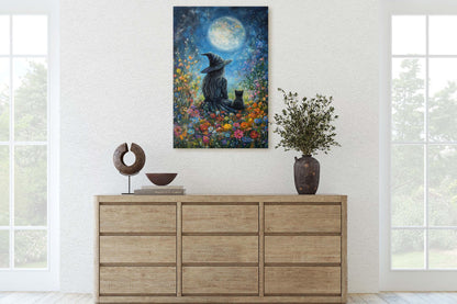 Witch Full Moon, Black Cat Wildflowers, Halloween Decor, Whimsical Halloween, Whimsy Night Stars
