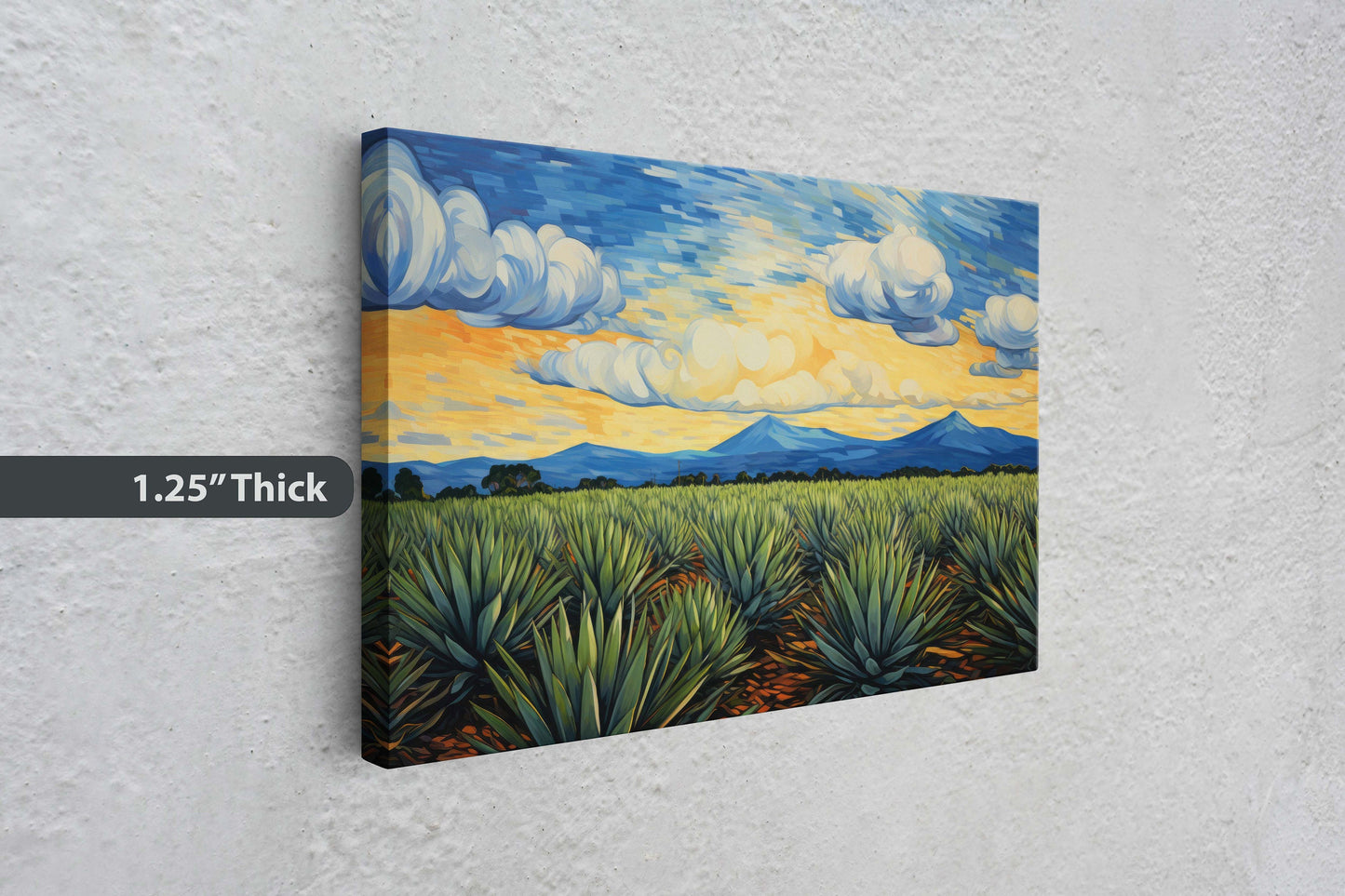 Agave Field on Canvas, Blue Mountains, Sunrise Sunset, Retro Vintage, Mid Century Modern