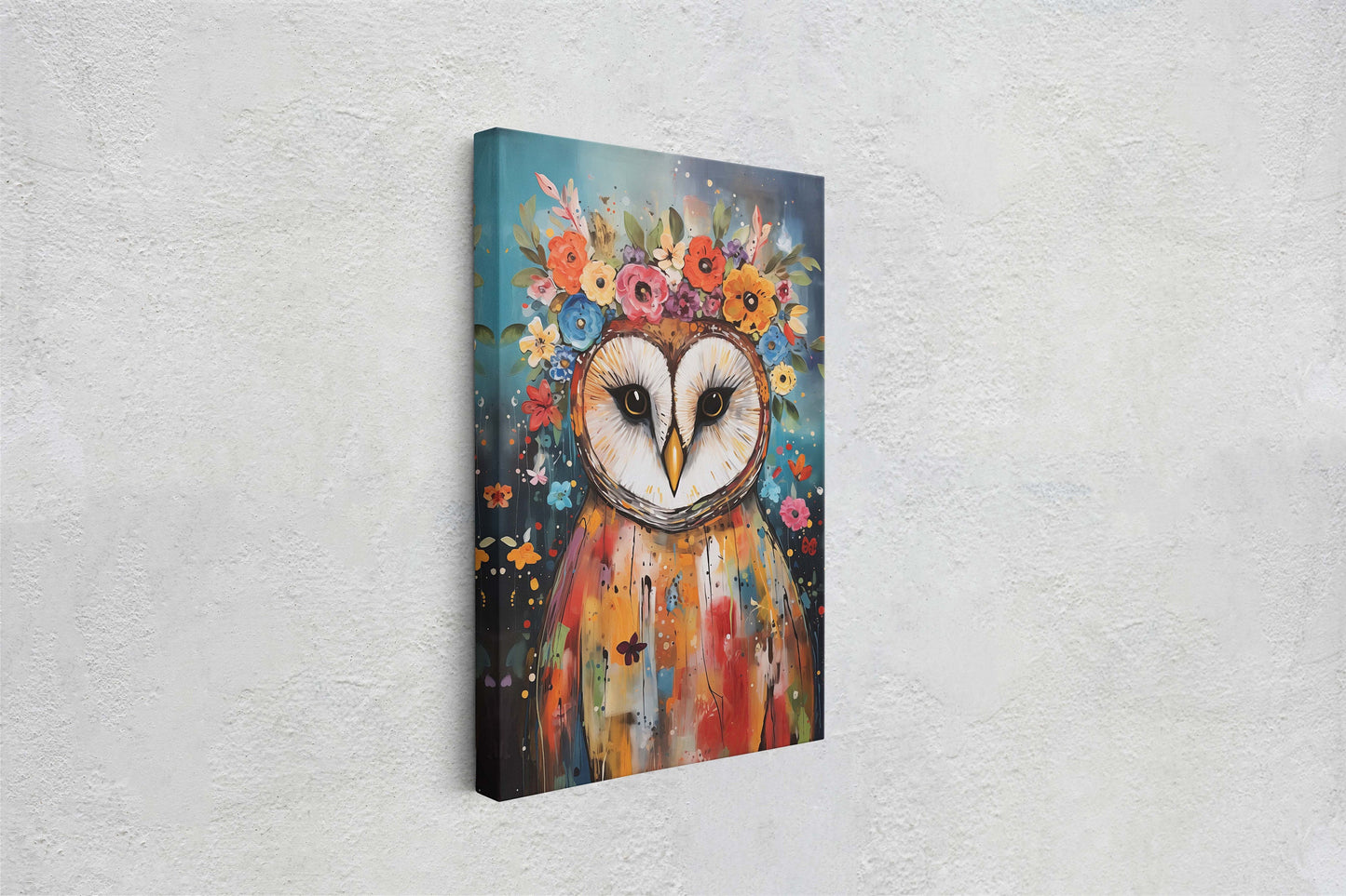 Owl Canvas Art, Modern Colorful, Contemporary Art, Ready To Hang, Large Print, Landscape Painting, Barn Owl
