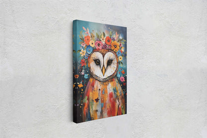 Owl Canvas Art, Modern Colorful, Contemporary Art, Ready To Hang, Large Print, Landscape Painting, Barn Owl