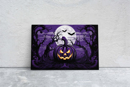 Spooky Jack-Lantern, Purple Moon, Halloween Spooky, Halloween Pumpkin Art, Scary Art, Pumpkin Patch, Poster Print, Framed Canvas