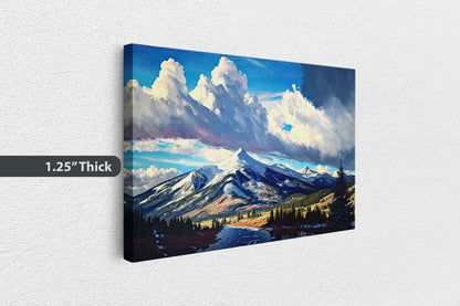 Big Sky Montana, Canvas Art, Ready To Hang, Large Print, Landscape Painting, Dramatic Landscape, Mountain Range, Blue sky mountain,