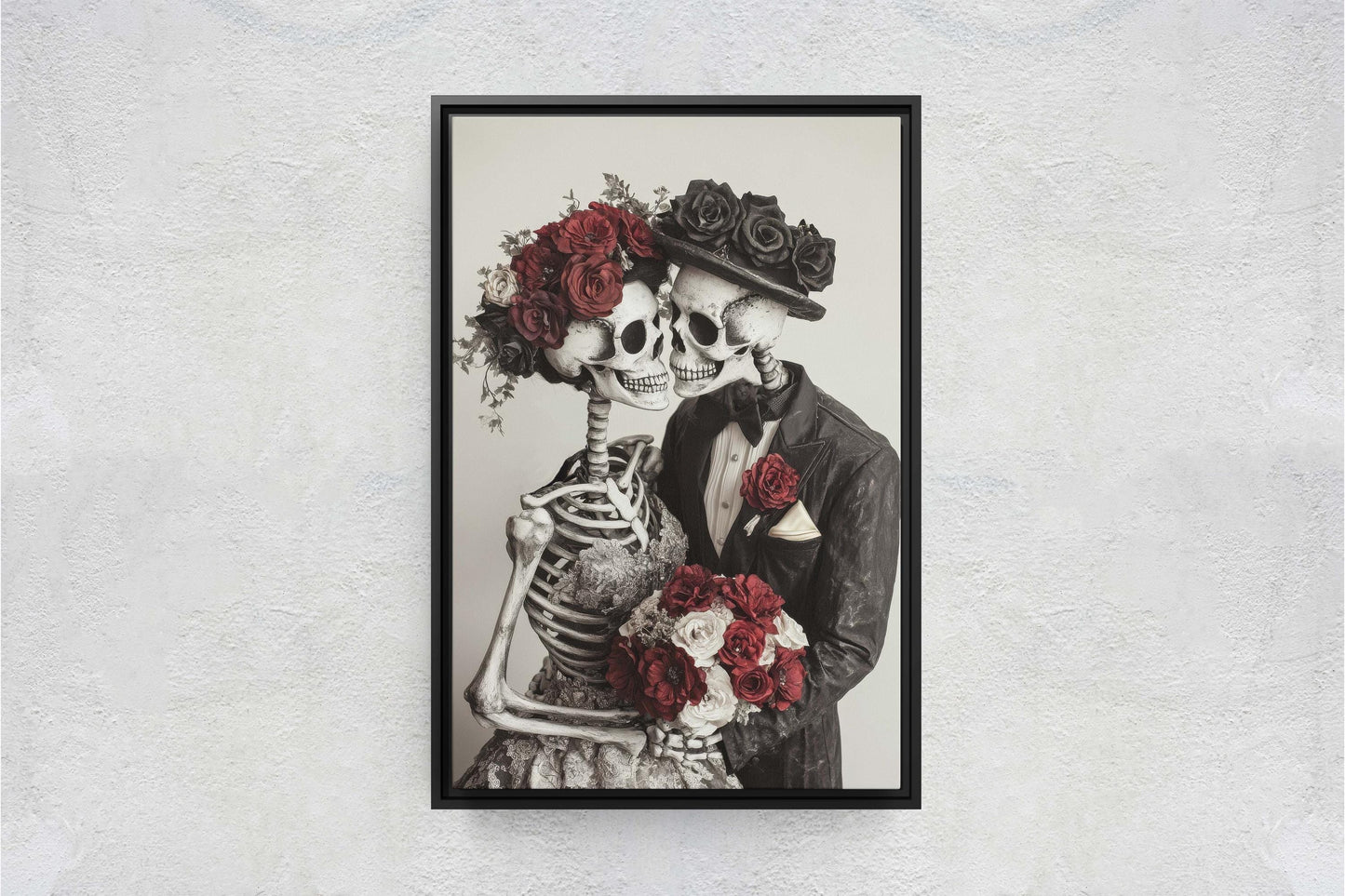 Skeleton Wedding, Bride and Groom, Halloween Decor, Gothic Art, Spooky Art, Bone Marriage