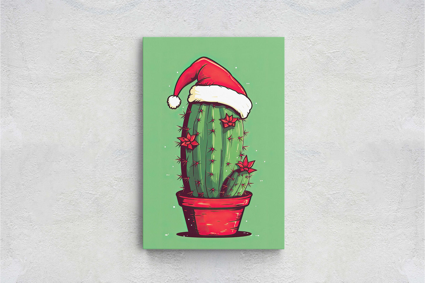 Christmas Cactus, Cute Cactus, Cute Christmas Decor, Illustration, Southwester, Chibi Style, Cartoon Cactus