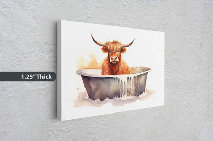 Highland Cow on Canvas, Cow Bathtub, Bathroom Decor, Scottish Cow, Bovine Art, Powder Room, Barn Style, Fun Art, Farm Print, Oversized Art