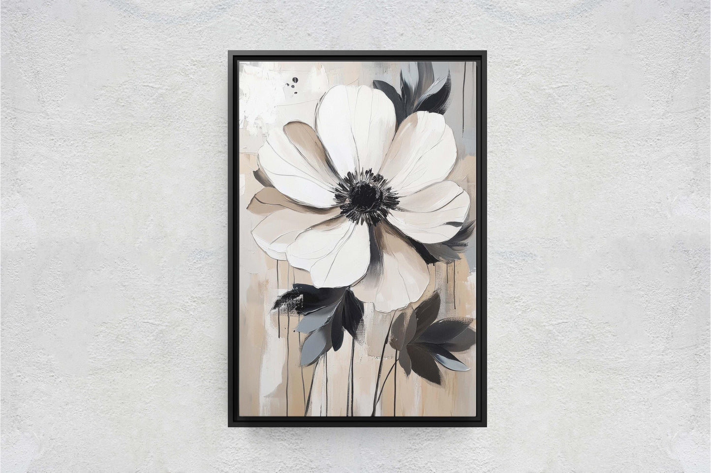 Modern Flower, Contemporary Art, Flower Painting, Black White Beige