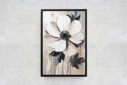 Modern Flower, Contemporary Art, Flower Painting, Black White Beige
