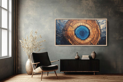 Modern Tree Decor, Contemporary Art, Blue Log, Wide Print,