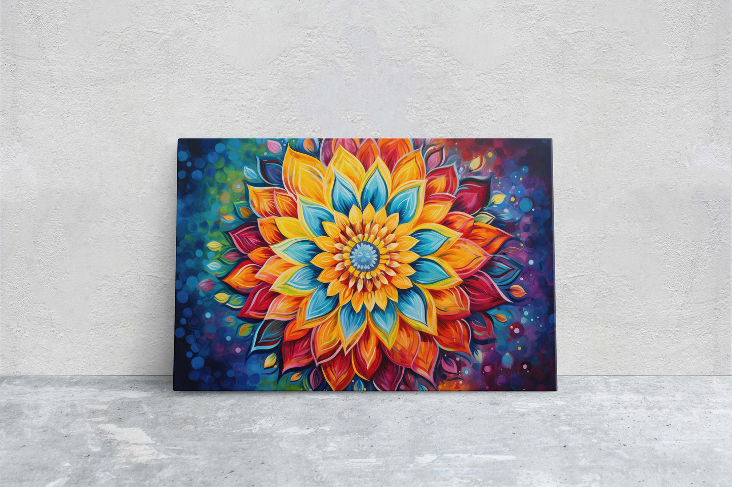Mandala Flower, Indian Asian Decor, Geometric art, Sacred Geometry, Framed Canvas, Dorm Decor, College Art, Trippy, Psychedelic