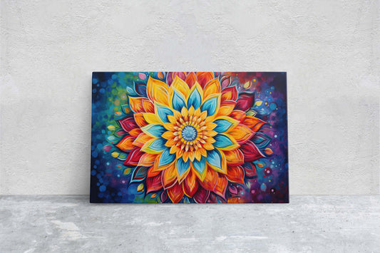 Mandala Flower, Indian Asian Decor, Geometric art, Sacred Geometry, Framed Canvas, Dorm Decor, College Art, Trippy, Psychedelic