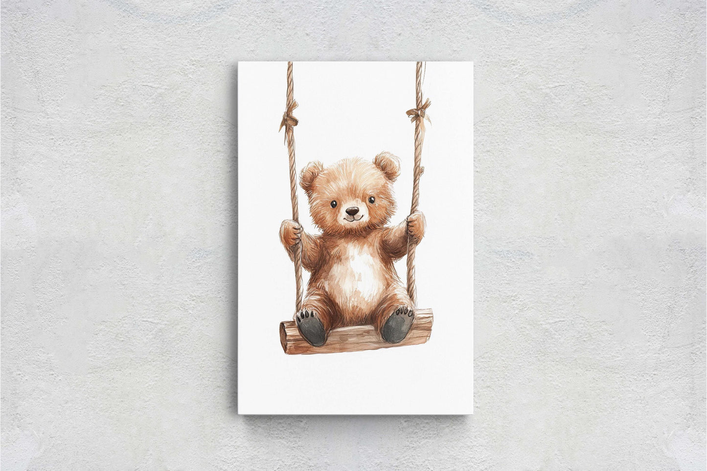 Cute Bear Swinging, Bear Art, Childrens Decor, Kids Art, Girls Room, Boys Room