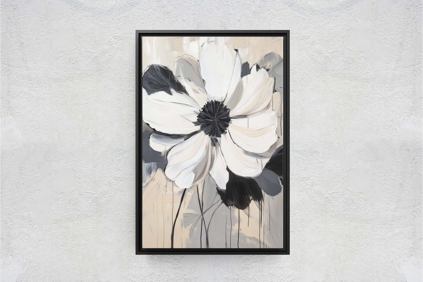 Modern Flower, Contemporary Art, Flower Painting, Black White Beige