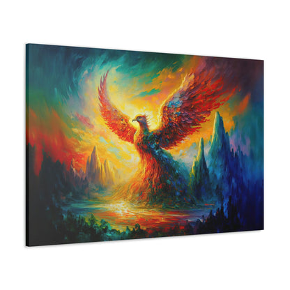 Phoenix Bird Colorful Canvas Art Ready To Hang Large Print, Oil Painting, Fantasy, Mythical Creature, Mythology, Fire Bird, Dramatic