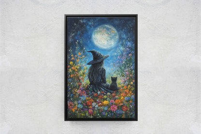 Witch Full Moon, Black Cat Wildflowers, Halloween Decor, Whimsical Halloween, Whimsy Night Stars