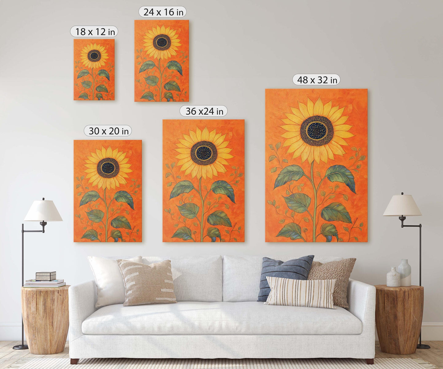 Orange Sunflower Painting, Contemporary Art, Living Room