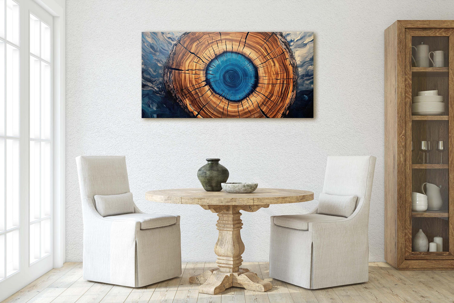 Modern Tree Decor, Contemporary Art, Blue Log, Wide Print,