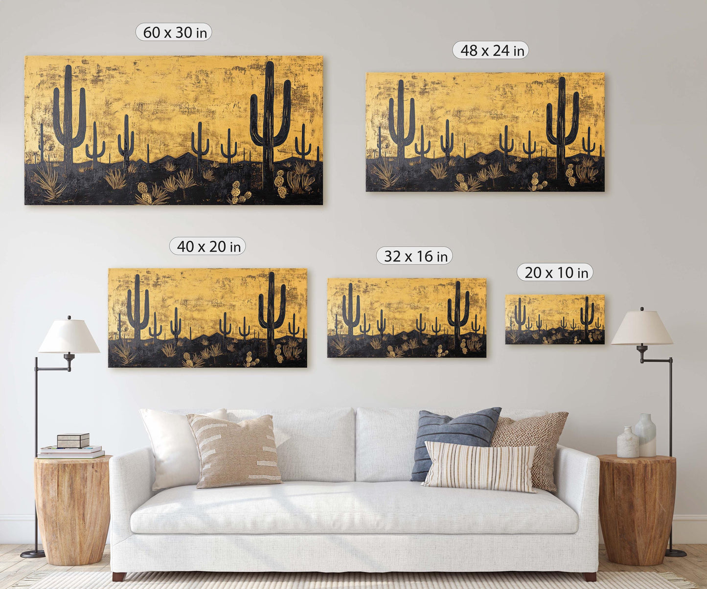 Empty Desert Print, Black and Gold, Cactus Decor