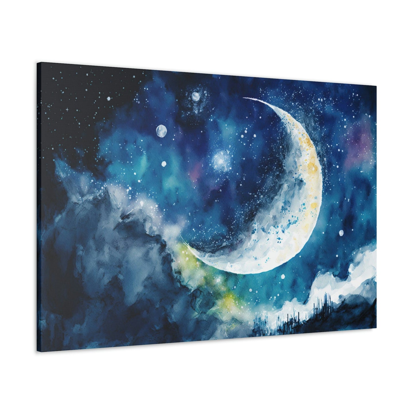 Watercolor Moon Sky Canvas Art Ready To Hang Large Print, Night Sky, Star Sky
